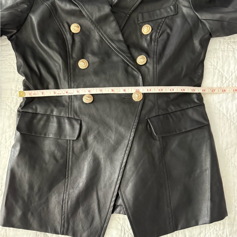 NWT Black Faux Leather Double-Breasted Women's Jacket - Picture 6 of 9